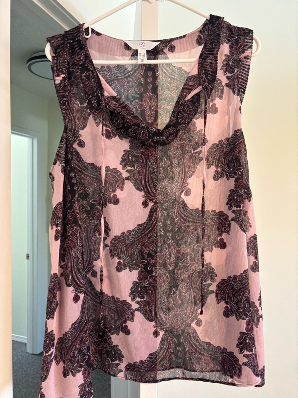 Addition Elle Pink and Black Paisley Ruffle Neck Sleeveless Camisole